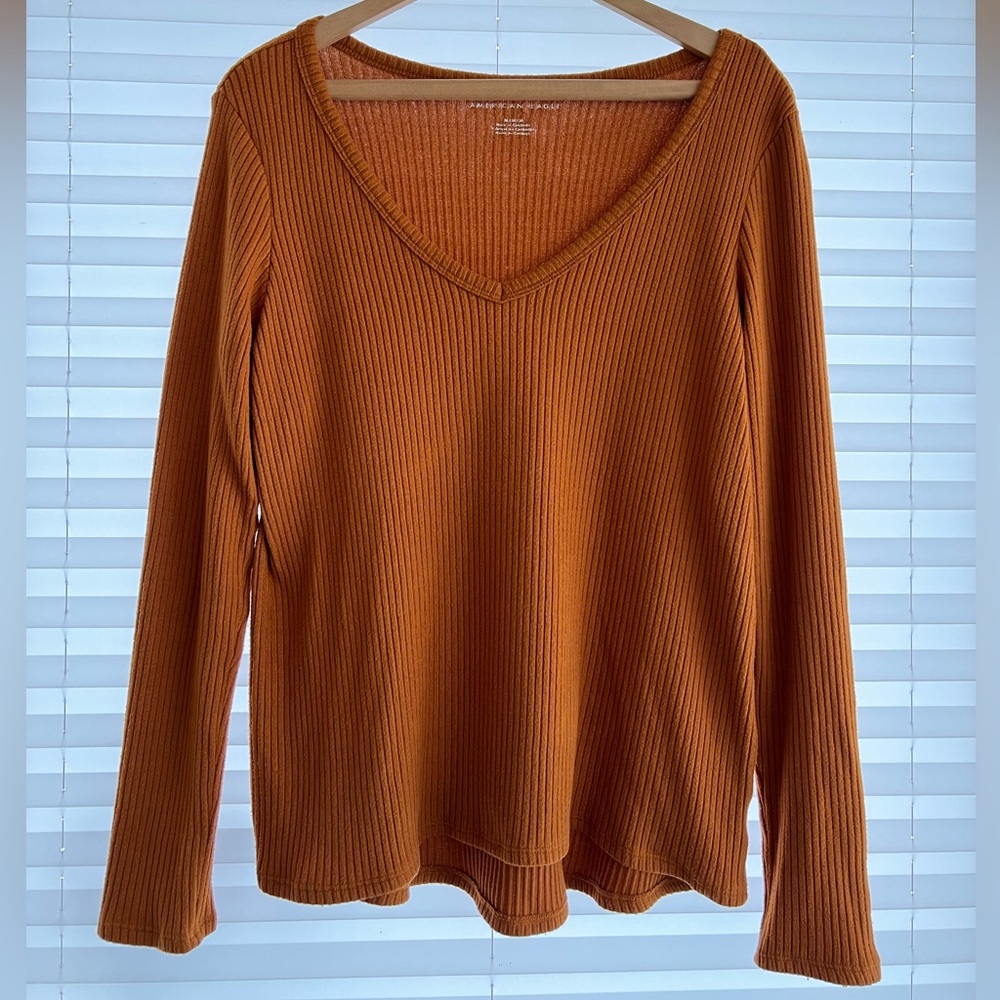 American Eagle Wide V-Neck Ribbed Knit Sweater